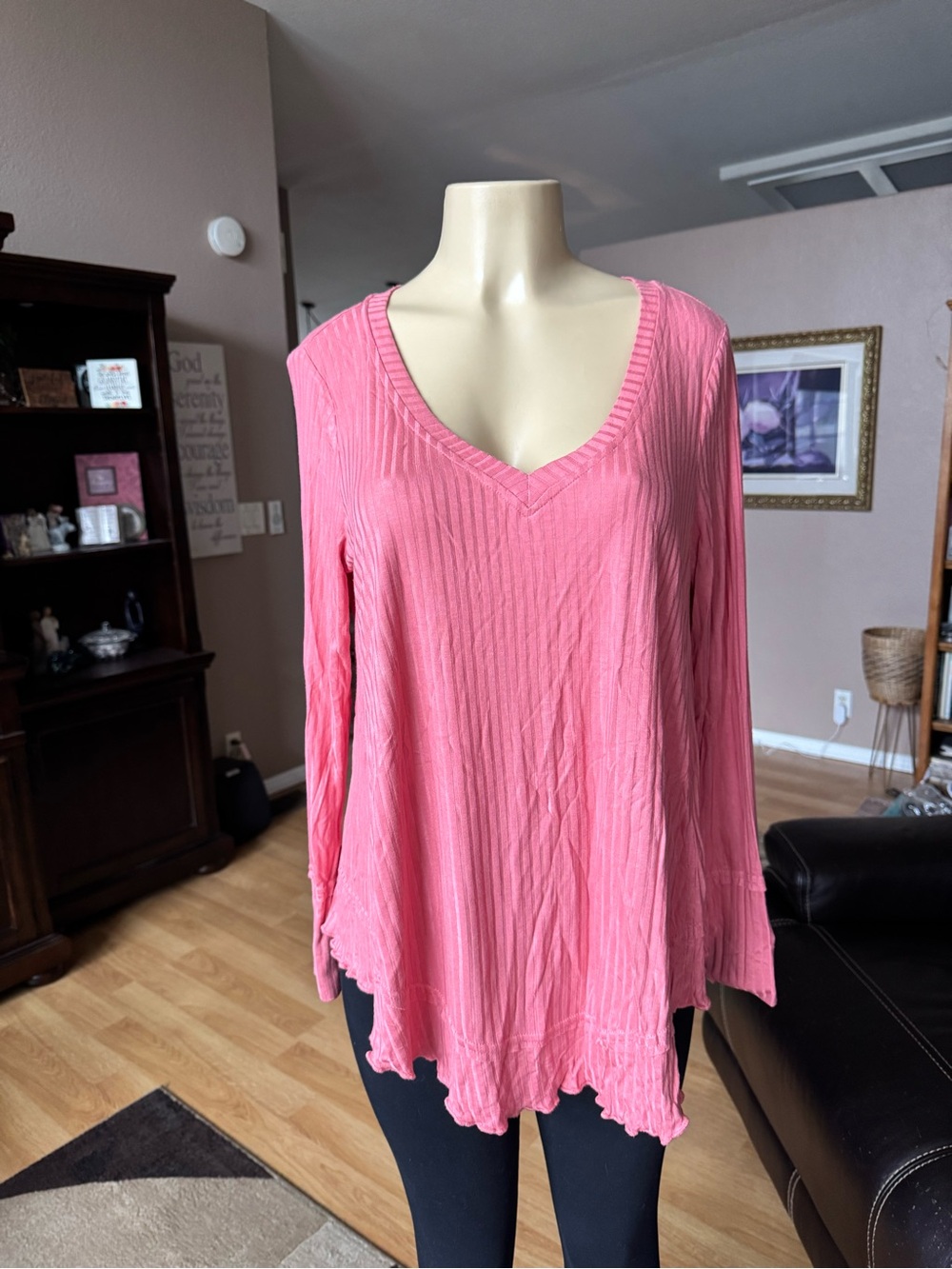 Jane & Delancey pink V-neck long sleeve blouse-size L-NWT